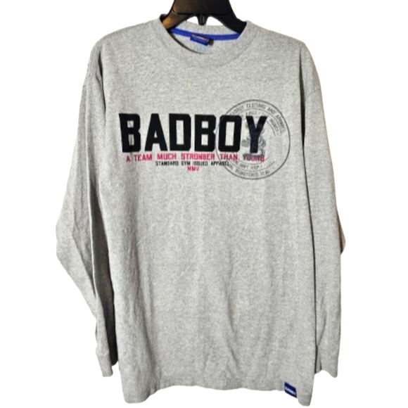 Bad Boy Vintage Gray Long Sleeve 'BADBOY' Graphic Shirt Men's Size Large - Picture 1 of 9